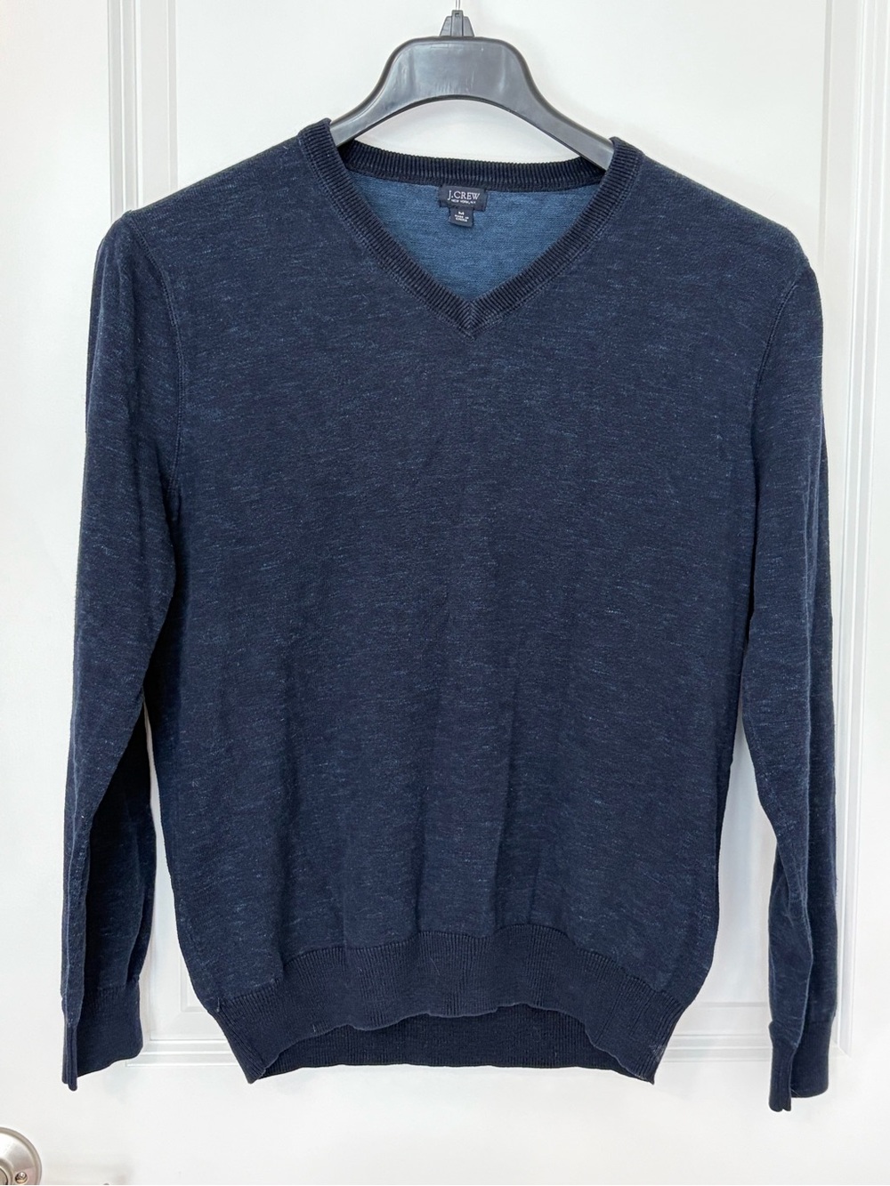 J. Crew Men's Dark Navy V-Neck Cotton Sweater - Size M